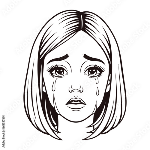Intense Grief Illustration: A poignant monochrome illustration captures the raw emotion of deep sorrow, a woman's face etched with tears of profound sadness. 
