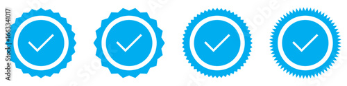 Blue tick mark icon on white background. White tick on blue circle. Set of 4 blue tick mark on isolated white background.  Approve vector icon set. EPS 10. Vector icon set .