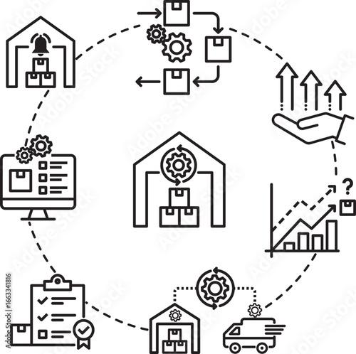 Warehouse Inventory Vector Icon Set | Adjustable Line Weight | Storage, logistics, delivery, packaging, barcode, forklift, shipping, pallet, stock, tracking, management, cargo, supply chain icons