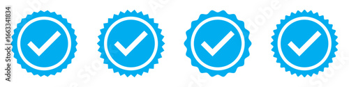 Blue tick mark icon on white background. White tick on blue circle. Set of 4 blue tick mark on isolated white background. EPS 10.  Approve icon set .