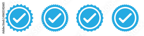 Blue tick mark icon on white background. White tick on blue circle. Set of 4 blue tick mark on isolated white background. EPS 10.  Approve icon set .