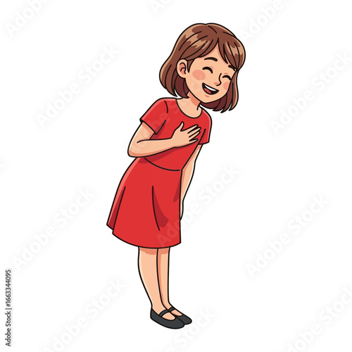 Joyful Girl Expressing Gratitude: A charming young girl, her heart filled with gratitude, bows slightly with a warm smile, hand on chest, radiating positivity.