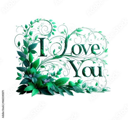 I LOVE YOU Typography with Green Vines and Leaves – Botanical Love Design