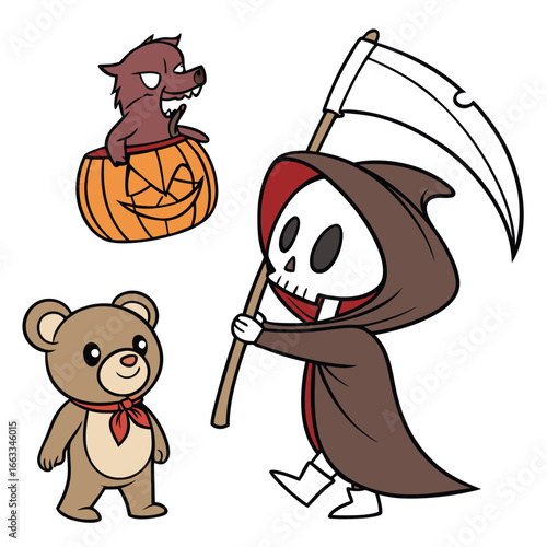 Halloween line icon set. Group of object. Ghost, horror, celebration, moon, witch, pumpkin.