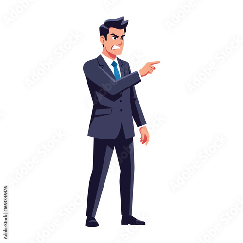 Angry Business Executive: A sharp illustration of a furious business executive, radiating anger and frustration while pointing a finger in a moment of animated outrage.