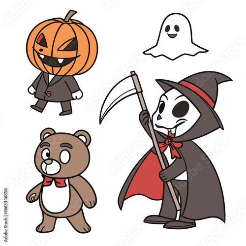 Halloween line icon set. Group of object. Ghost, horror, celebration, moon, witch, pumpkin.