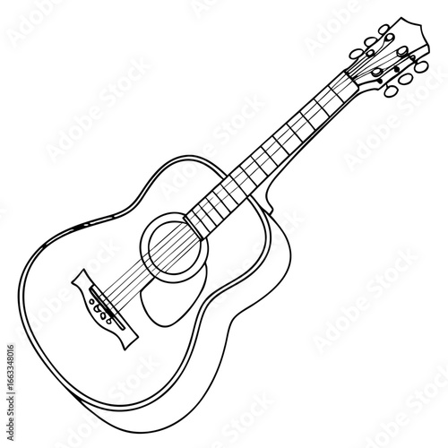 Acoustic Guitar Outline Minimal Music Line Art Vector PNG