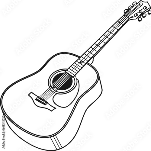 Acoustic Guitar Outline Minimal Music Line Art Vector PNG