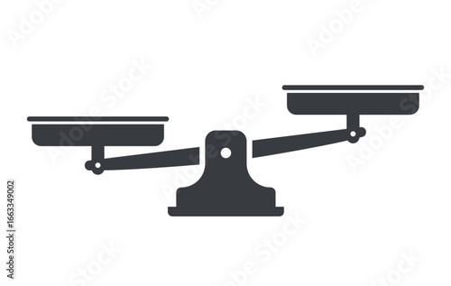 Unbalanced weighing scale icon representing inequality, unfair decision, judgment, and imbalance. Minimal flat design suitable for law, justice, legal system, and social issues concepts.