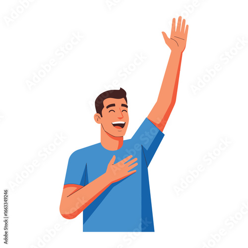 Joyful Greeting: A cheerful individual extends a welcoming hand, radiating positivity and friendliness.