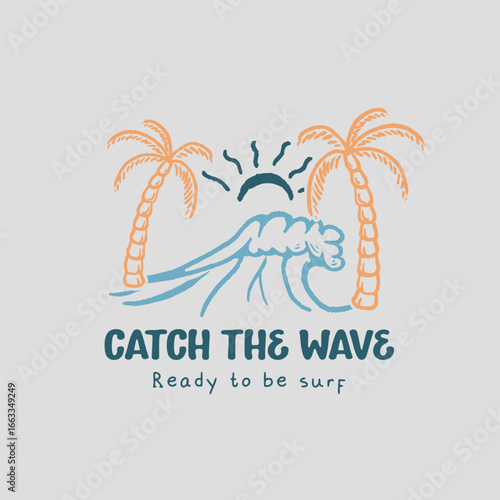 Wallpaper Mural surf badge vintage design with palm, wave, sun, for tshirt branding, beachwear and other uses  Torontodigital.ca