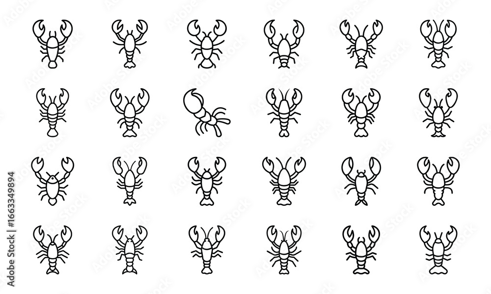 Fototapeta premium Collection of Black and White Food Icons – Fruits, Drinks, Seafood, Noodles, Pizza, Meat, Desserts, and Bakery Line Vector Illustrations for Restaurant, Cafe, and Food Blog Design