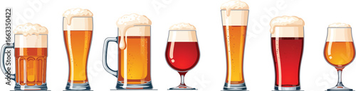 Assorted Beer Glasses and Mugs Collection Featuring Various Styles and Amber Hues