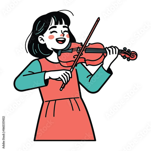 Melody's Embrace: A cheerful figure, with closed eyes in a moment of bliss, plays a classic violin, evoking the pure joy of musical expression and artistry.