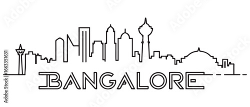 Bangalore skyline with line art style vector illustration. Modern city design vector. Vector black silhouette. with white background