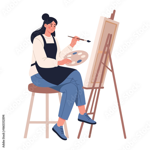 Artistic Creation: An artist, immersed in creativity, is meticulously painting on a canvas, demonstrating the passion for art in a studio setting.