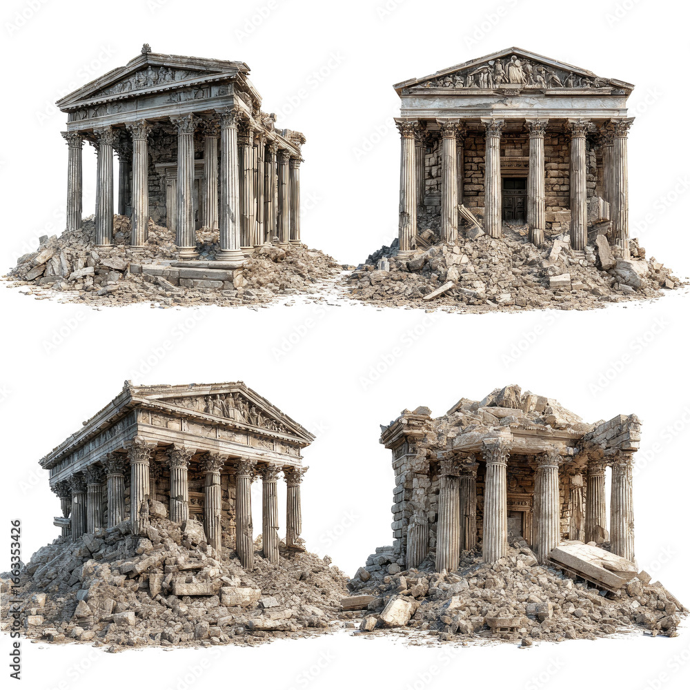 Fototapeta premium Two ancient temple ruins, digitally rendered