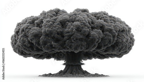 Abstract Black Mushroom-Shaped Smoke Cloud