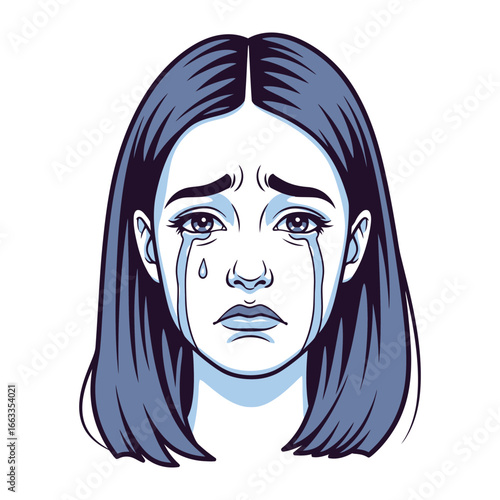 Sadness Personified: A portrait of a distressed woman, her eyes brimming with tears, embodies a poignant expression of sorrow and emotional vulnerability.