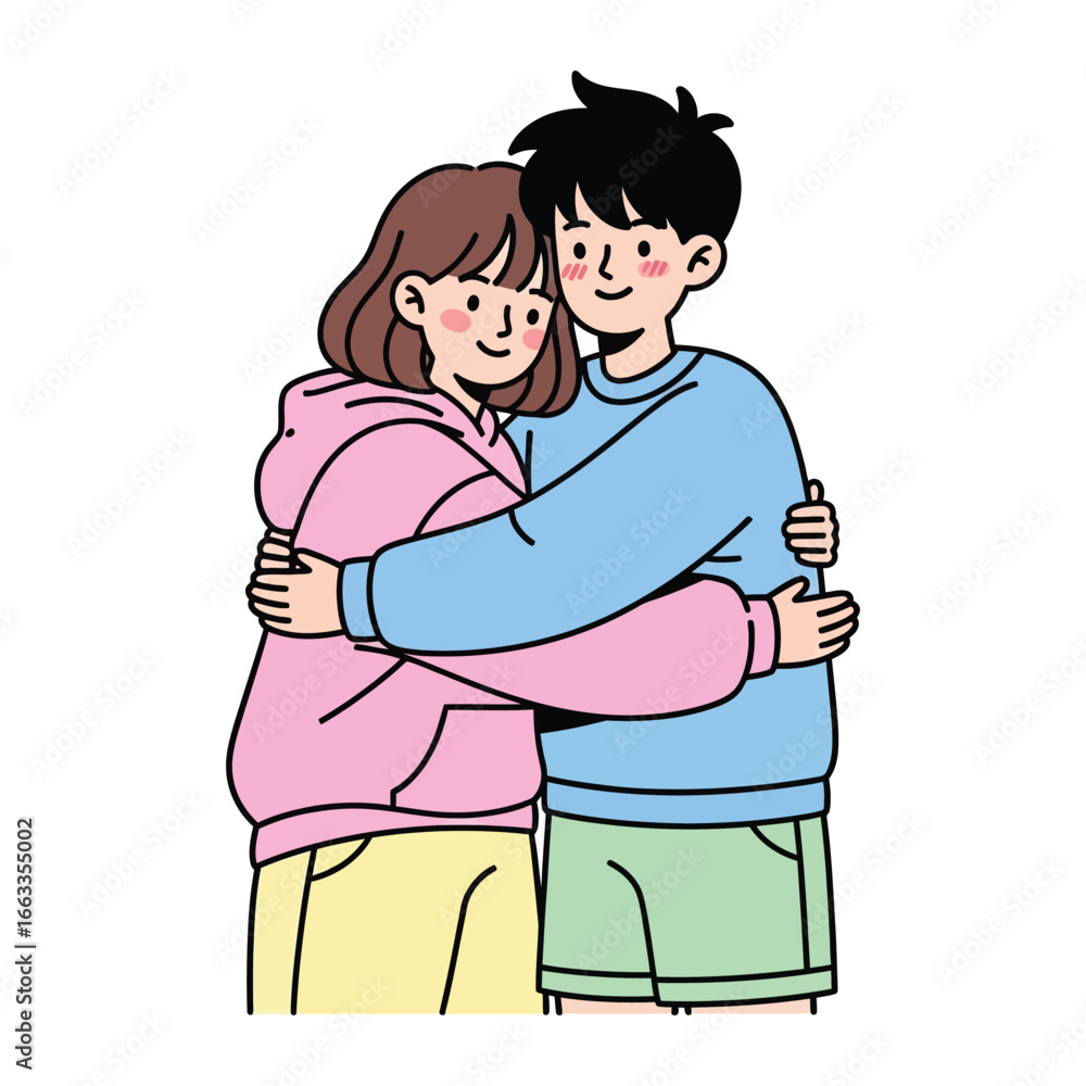 Obraz premium Joyful Embrace: Two figures share a heartwarming embrace, showcasing the warmth of affection and the intimacy of a tender bond, capturing a sweet moment of love and tenderness.