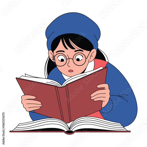 Young Reader Immersed in Literature: A young girl, lost in the pages of a captivating book, is absorbed in the joy of reading, with the simple, yet compelling, artistry.