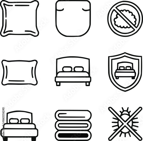 Hypoallergenic Sleep Essentials Icons  Bedding and Allergy Protection Vector Pack