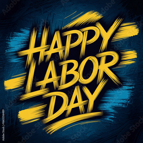 Bold Yellow Brush Stroke Labor Day Greeting Card Design