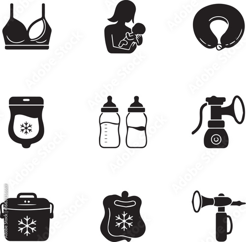 Assortment of Black Icons for Baby Feeding and Storage Needs collection baby storage