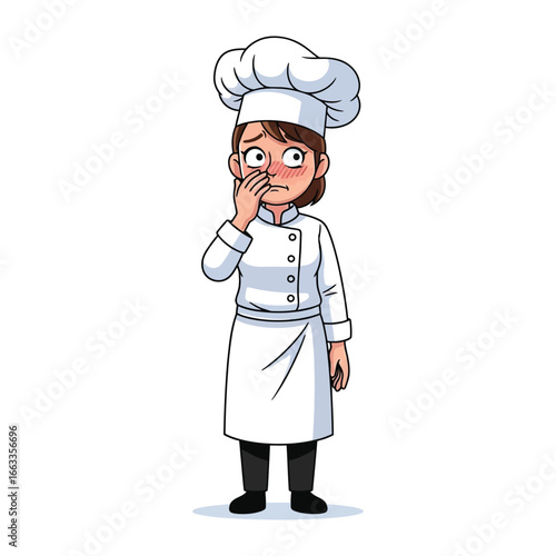 Aromatic Distress: An illustrated chef pinches their nose, eyes wide, as if overwhelmed by an unpleasant aroma. A common frustration of the profession.