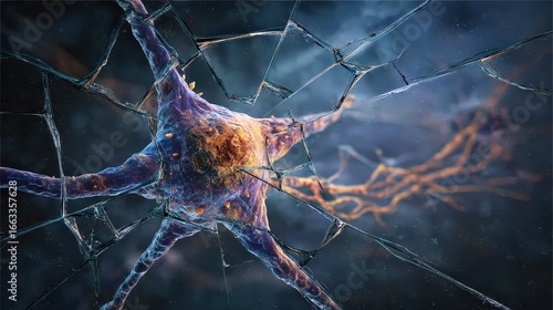 Closeup View Of Fractured Neuron In Dark Space