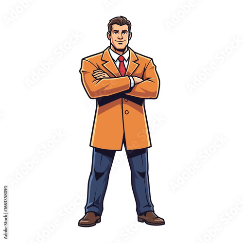 Confident Professional Standing Tall: A strong and poised professional stands with arms crossed, exuding confidence in business suit. capturing a moment of powerful presence and success.