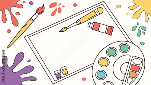 Artists Supplies Paintbrushes Palette and Paints.