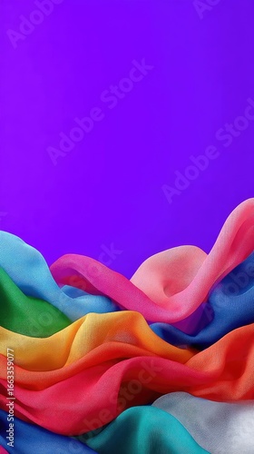 Rainbow Glitter Fabric Draped on Purple Background