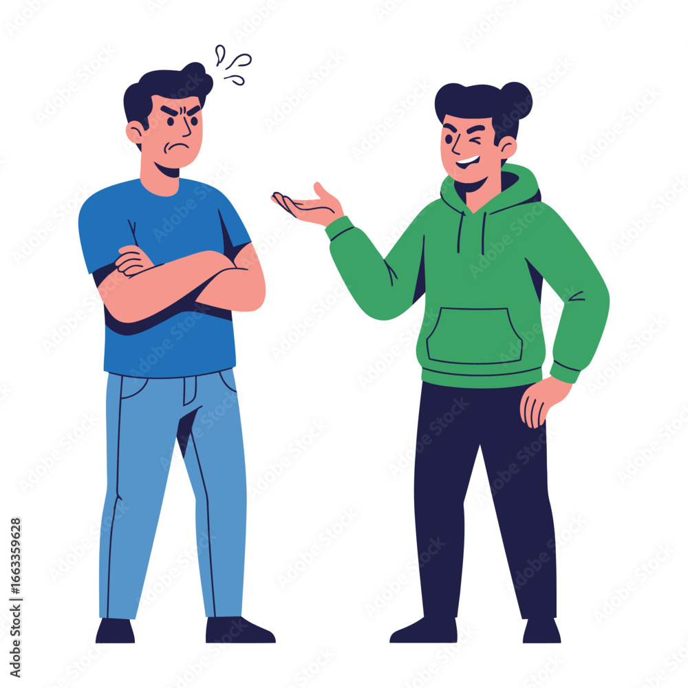 Conflict and Communication: An illustration depicting two individuals in a tense exchange, one displaying anger while the other appears to be communicating assertively. Conflict and Communication: An illustration depicting two individuals in a tense exchange, one displaying anger while the other appears to be communicating assertively.