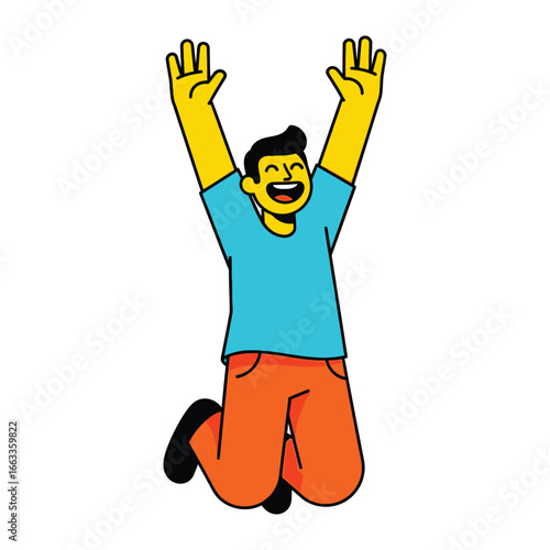 Energetic Leap of Joy: A vibrant illustration capturing a person in mid-air, embodying sheer exhilaration and freedom, a symbol of triumphant moments.
