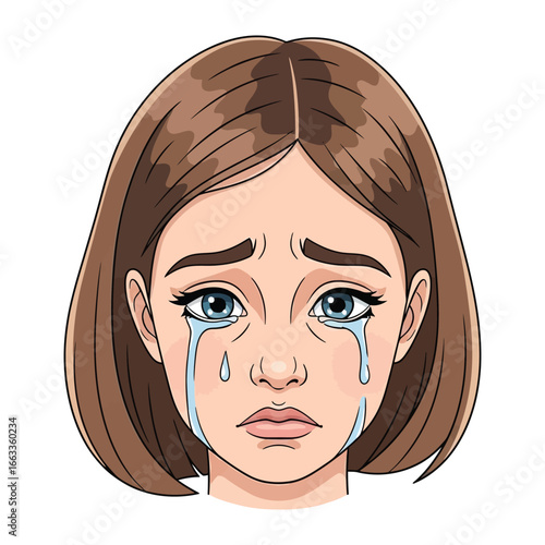 Tears of Sorrow: An illustration that vividly captures the raw emotion of sorrow, featuring a detailed portrait of a woman with tears streaming down her face.