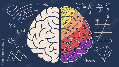 Colorful Brain Illustration with Mathematical Equations 1.