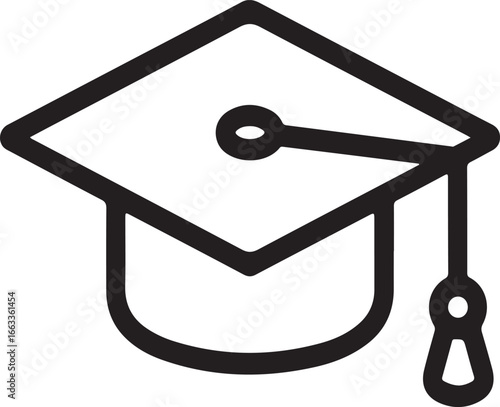 Graduation cap icon symbolizing education success, Black outline graduation cap icon representing academic achievement, university, school, learning, scholarship, ceremony, and higher education goals.