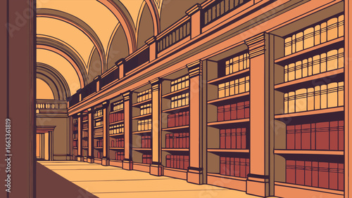 Elegant Library Interior with Bookshelves and Books.
