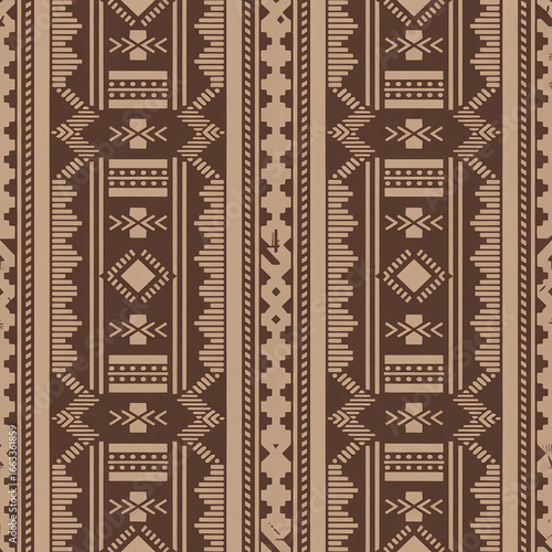 Abstract Geometric Tribal Pattern: Brown and Beige Ethnic Textile Design