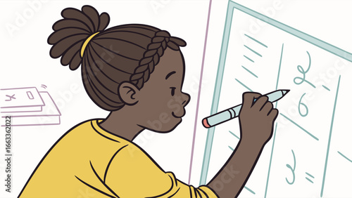 Focused Girl Doing Math on a Whiteboard.