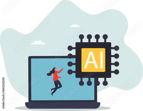 Working with AI artificial intelligence, technology helping or support success work, AI prompt engineer or robot assistance.about a man and his life.