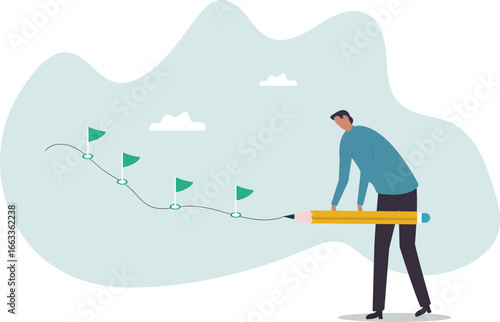 Workflow or working process, project progress, milestone or achievement tracking, work experience or journey.about a man and his life.