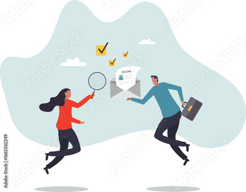 Review candidate resume, talent validation or scan to choose applicant on vacancy, employment or recruitment, HR human resources.about a man and his life.