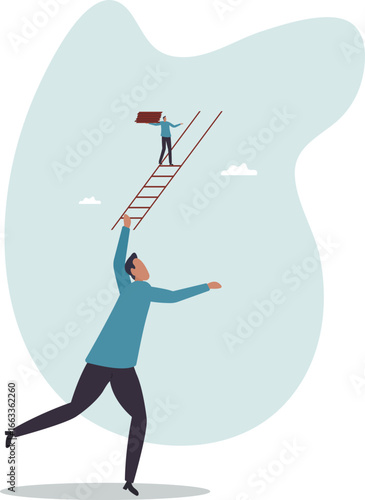 Build ladder of success, develop stair to improve opportunity, career path or job achievement, growth step to progress overcome challenge.about a man and his life.