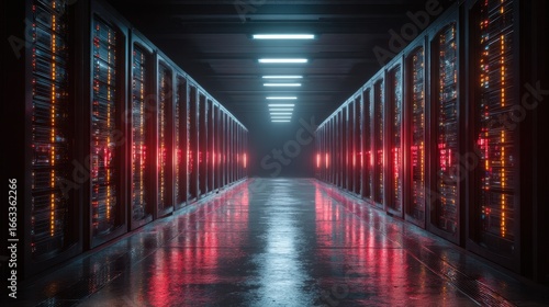 Wallpaper Mural Data center corridor illuminated by colorful lights during nighttime Torontodigital.ca