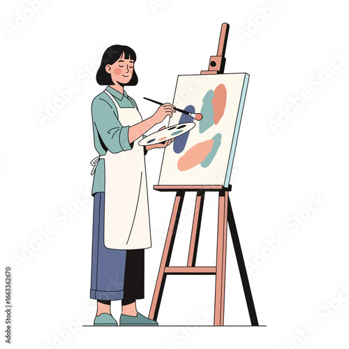 Artist at Work: An artist in a studio, focused on painting with brush and palette, bringing creativity to life
