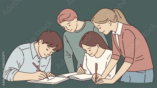 Group of Students Studying Together Writing Notes.