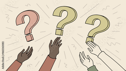 Hands Reaching for Question Marks Seeking Answers.