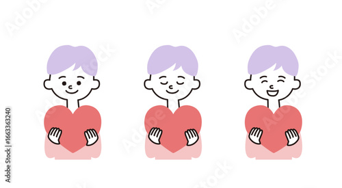 ハートを抱える男の子のイラスト